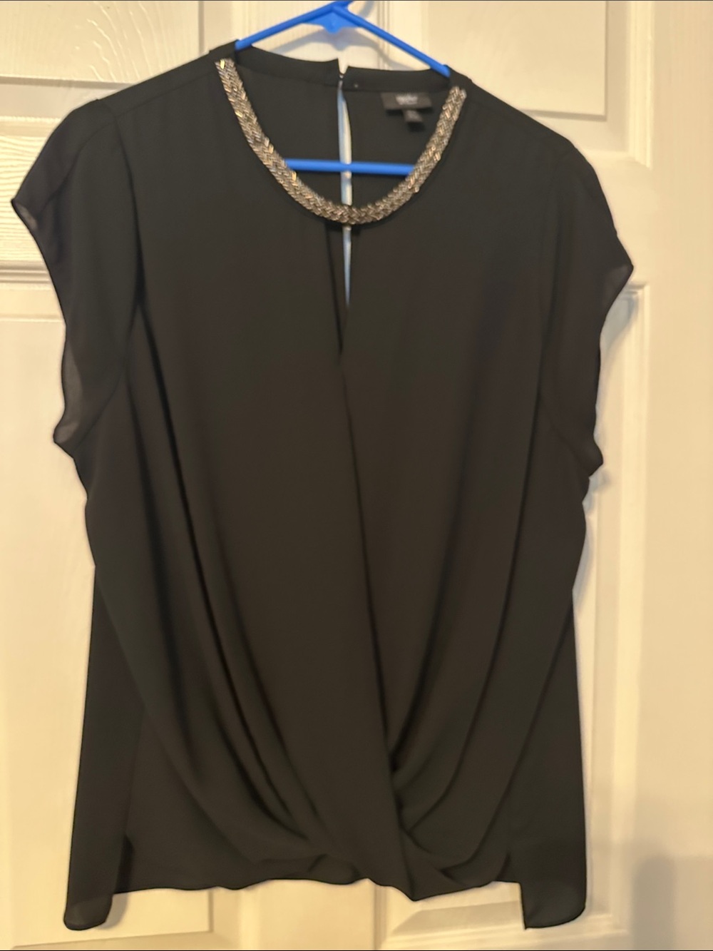 Mossimo Black Beaded-Neck Twist Front Blouse